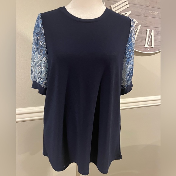 Women's CeCe Short Sleeve Top -Navy Blue with Chiffon sleeves NWOT Size … - Picture 10 of 11